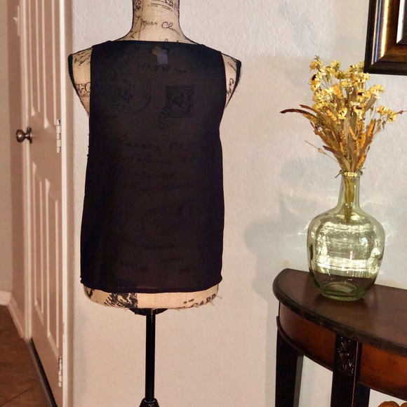 Bar III Black Sequins Sleeveless High-Low Top-M - Picture 3 of 5